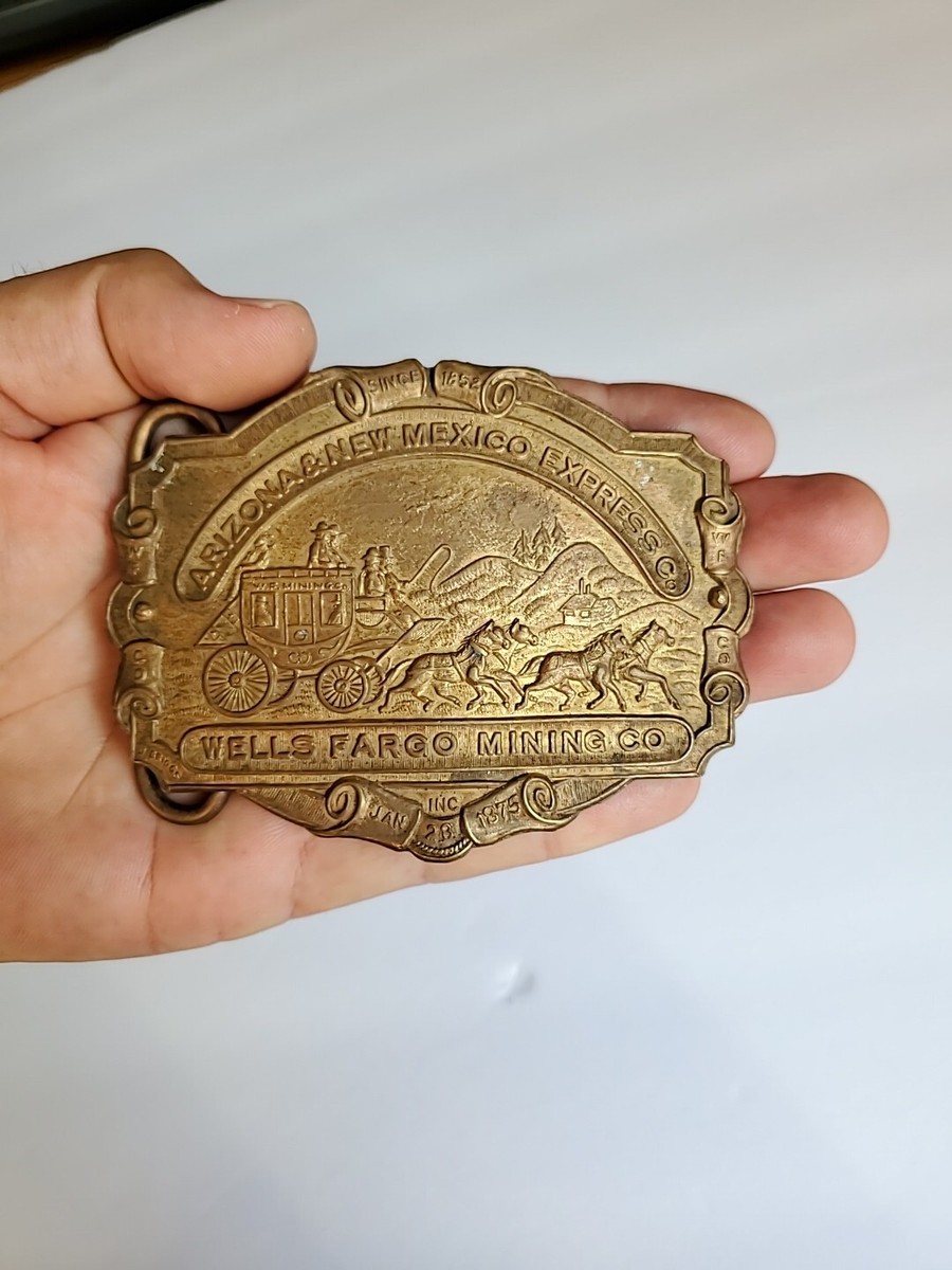 Vintage Brass Wells Fargo Mining Co Belt Buckle Arizona & New