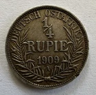 1909 German East Africa Silver Quarter 1/4 Rupie - Nice Example