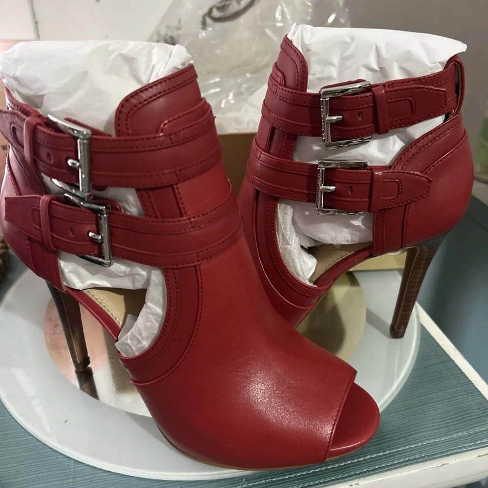 Botín Michael Kors Blaze Punta Abierta Cuero Talla 5M Escarlata Nuevo Foto 3 de 4