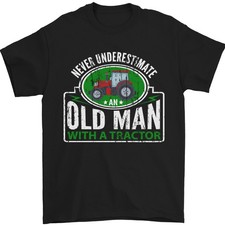 Vieux Homme Avec Tracteur Fermier Drôle T-Shirt 100% Coton
