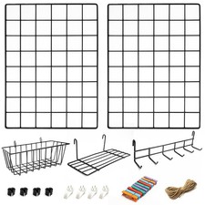 2 Pack Wire Wall Grid Panel With Accessories  Includes Hanging Basket, Shelf...
