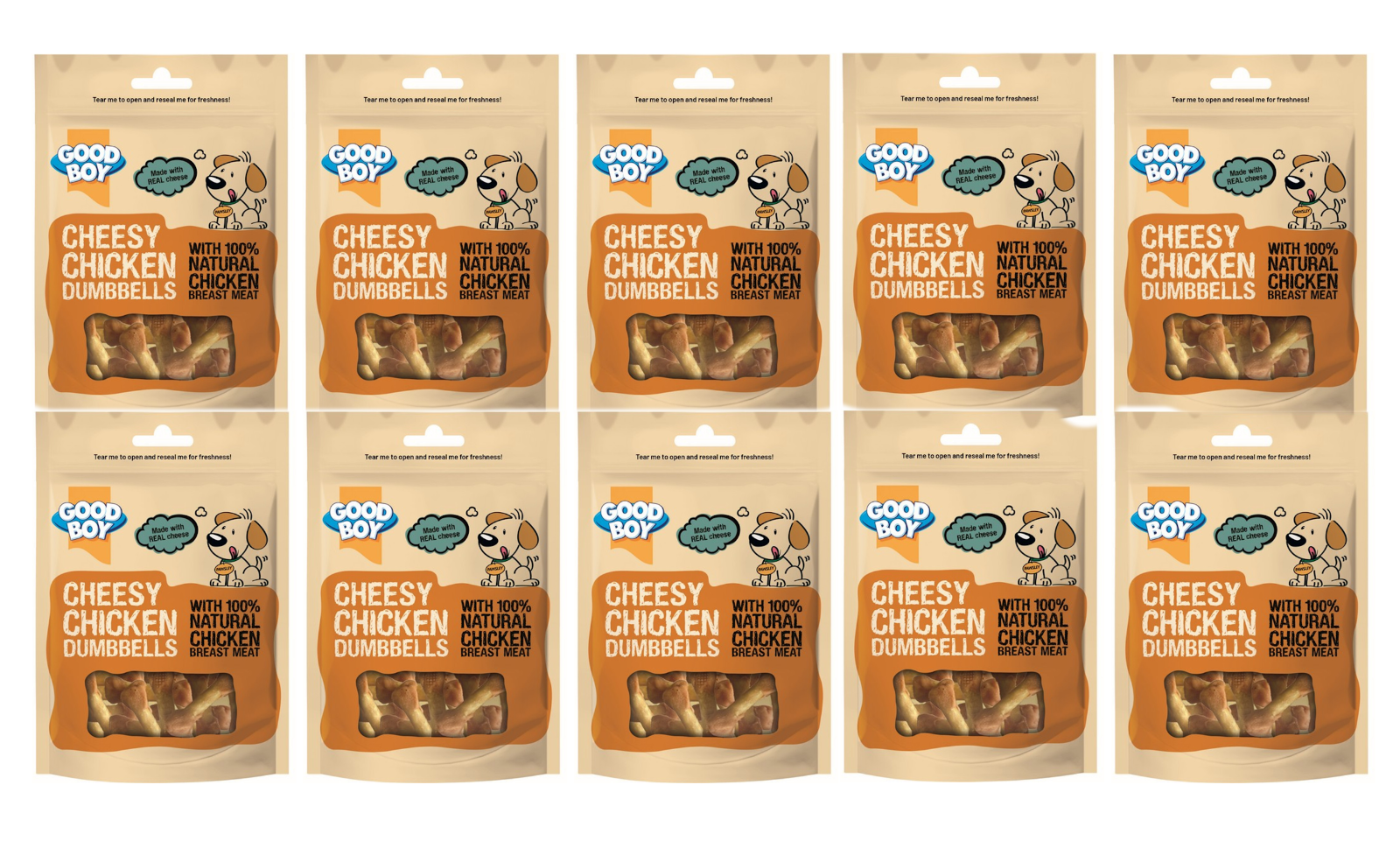 GOOD BOY CHEESY CHICKEN DUMBBELLS NATURAL DOG PUPPY CHEW TREATS 80G CASE OF 10