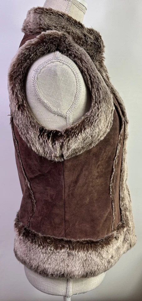 Live A Little Retro Suede Leather Faux Fur Lined Penny Lane Style Vest Sz Small - Image 4 of 4