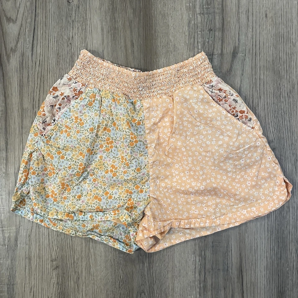 Shorts resort floral American Eagle laranja boho estampa mista bolsos cintura alta M - Imagem 4 de 4