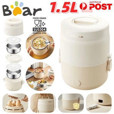 BEAR Electric Lunch Box 1.5L Stainless Steel Portable Heating Bento Food Warmer