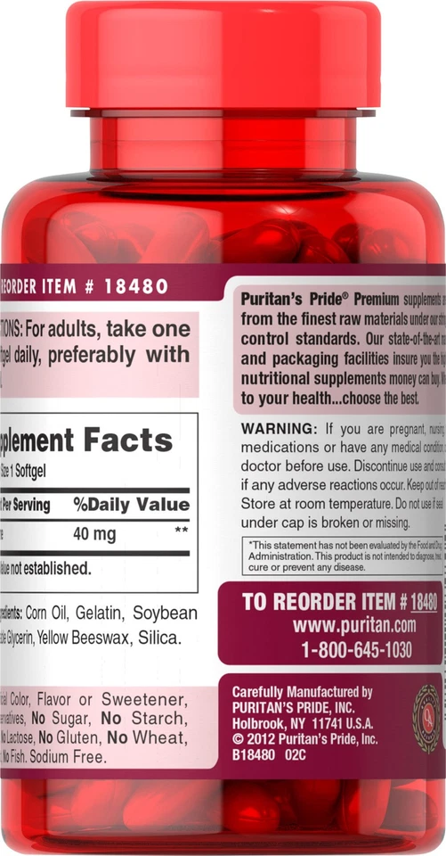 Puritan's Pride Licopeno 40 mg - 60 Cápsulas Blandas Foto 2 de 4