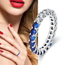 KUNSIR 925 Sterling Silver AAA CZ Blue Starry Sky Ring For Women Jewelry Gifts