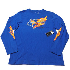 Fox Racing Shirt Youth L Blue Logo Long Sleeve Flame Blue Fire NWT
