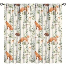 Woodland Animals Blackout Curtains Forest Plants Leaves Mushroom Hedgehog Fox Wa