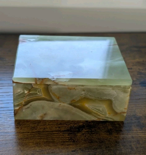 VTGArt Deco Green Onyx Trinket Jewelry Handmade Box Shades Of Green&Terracotta 
