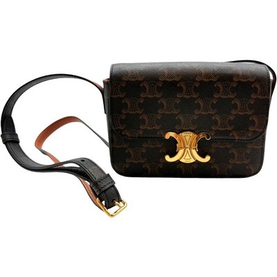 Authentic CELINE Triomphe Shoulder Bag S-CE-5109 Black Leather #36636880
