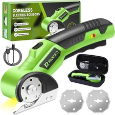 Cordless Electric Scissors Box Cutter 2 Rotary Blades – 4V Heavy Duty Recharg