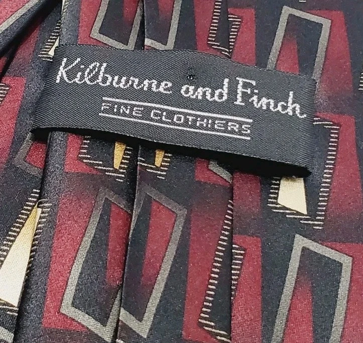 Corbata de seda para hombre Kilburne and Finch rojo y negro patrón geométrico 58x3,75" Foto 3 de 4