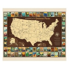 Riley Blake National Parks Poster Panel Map Cut by the Yard, Brown / Tan