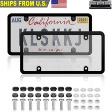 2pcs Black Car License Plate Shields Frames Covers Front Rear Universal Size