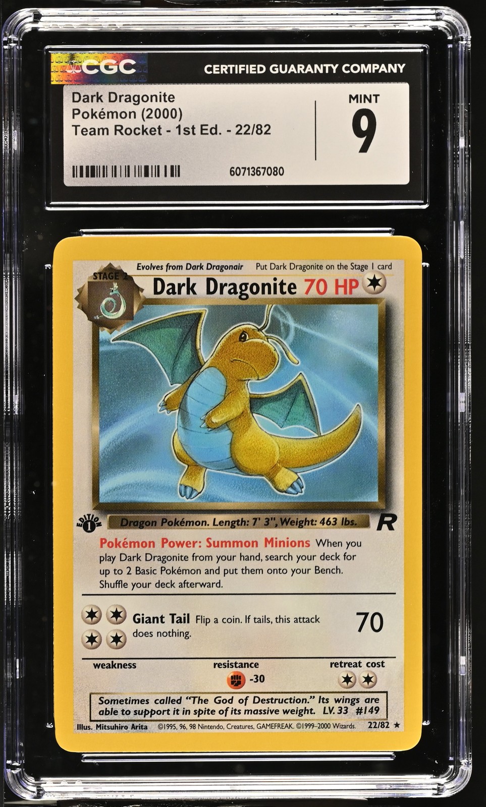 CGC 9 MINT Dark Dragonite Team Rocket 1st Edition 22/82 Pokemon Card