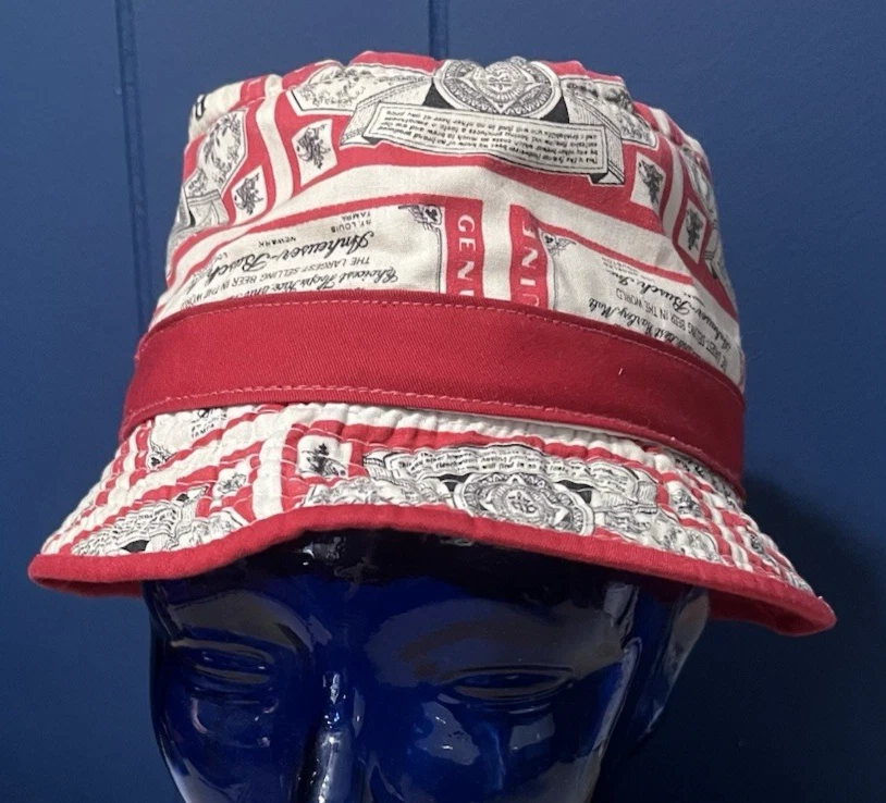 VTG Budweiser Beer Bucket Hat Crushable Adult M All Over Print Logo Made in USA