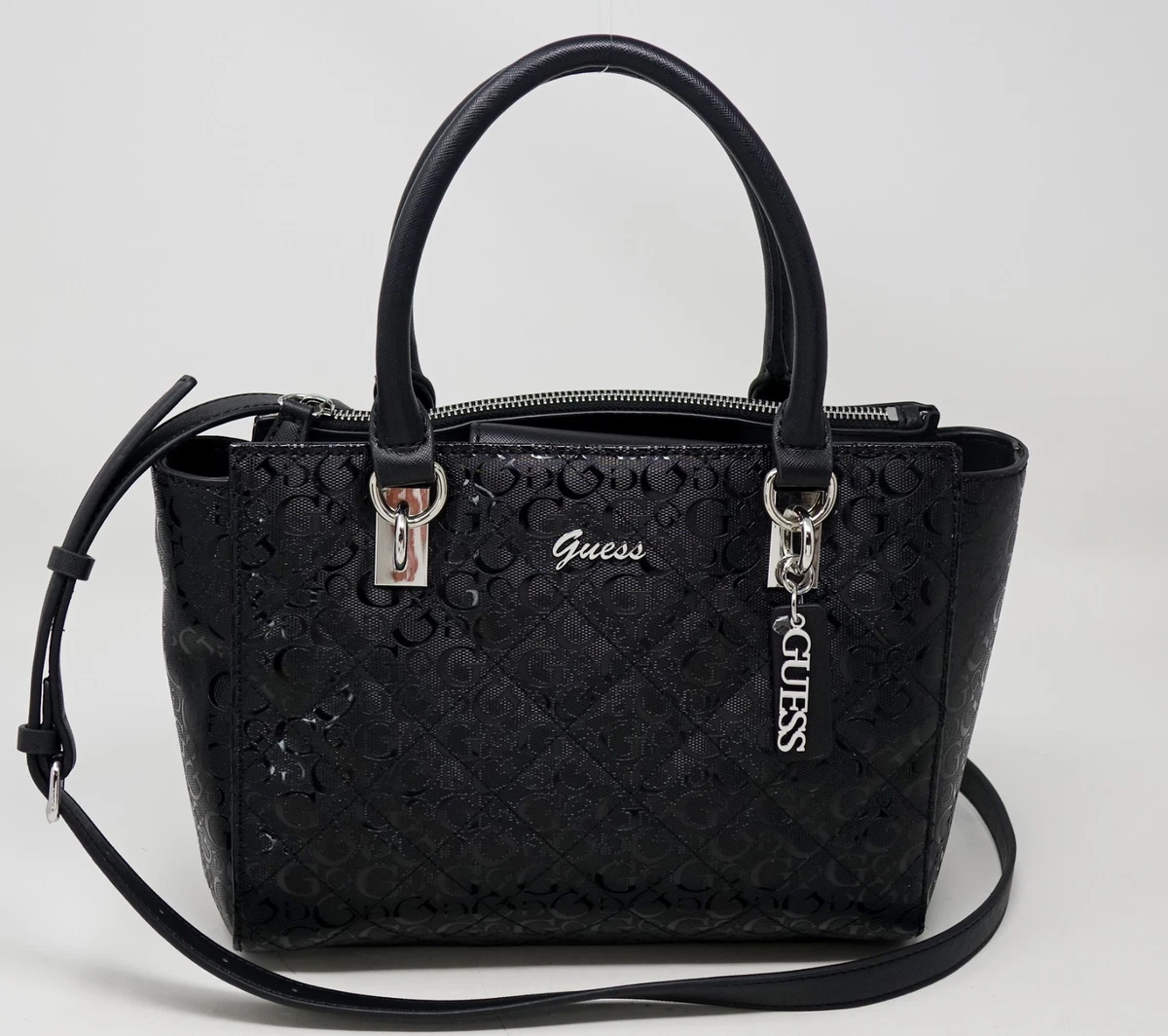 GUESS Borsa Nastra In Ecopelle Nera - Tracolla Regolabile E Amovibile - 31x19x10.5 Cm