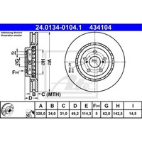ATE 2X Bremsscheibe Vorne Ø328 Mm BelüFtet FüR Lexus RX GGL1_ GYL1_ AGL1_