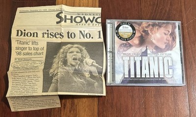 Titanic Soundtrack CD + 1998 Celine Dion Newspaper Article My Heart Will 