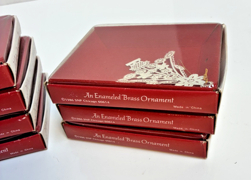 11 Vintage 1987 NOS White Enameled Brass Ornaments Christmas Angels Trees Birds - Picture 6 of 12