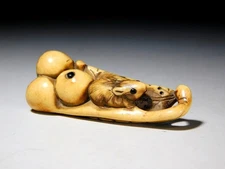 Very Cute Mouse Design Antler 根付 Netsuke Edo original netsuke inro antique