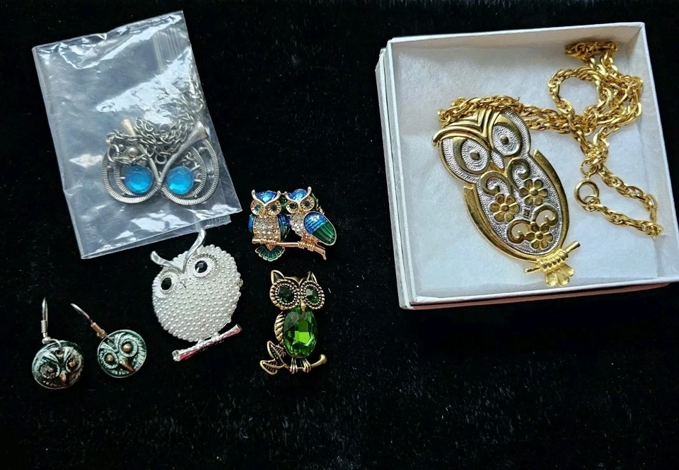 6p Lot Owl Fashion Costume Jewelry Brooch/Pin Necklace Ceramic Eearings Figural - Image 4 of 4