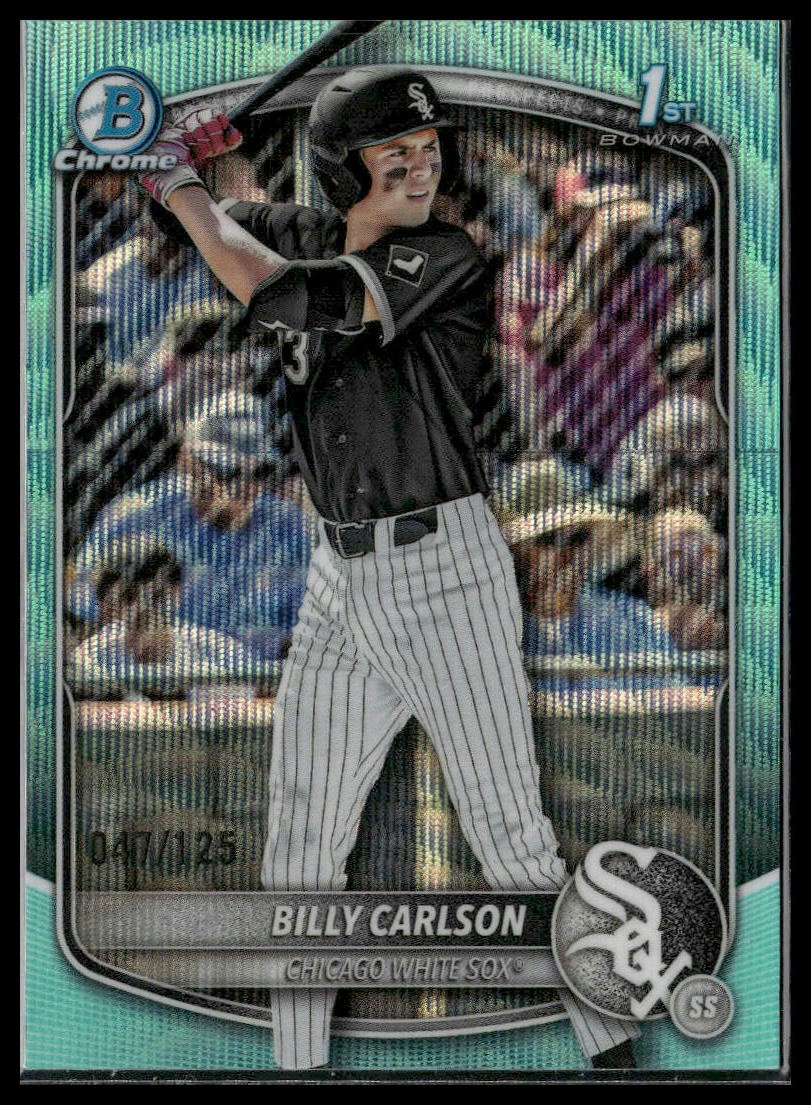 2025 Bowman Draft #BDC-10 Billy Carlson 1st Chrome Aqua Wave Refractor #/125