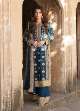 Stylish New Heavy Georgette Top Palazzo With Teal Blue Dupatta For Party Wear