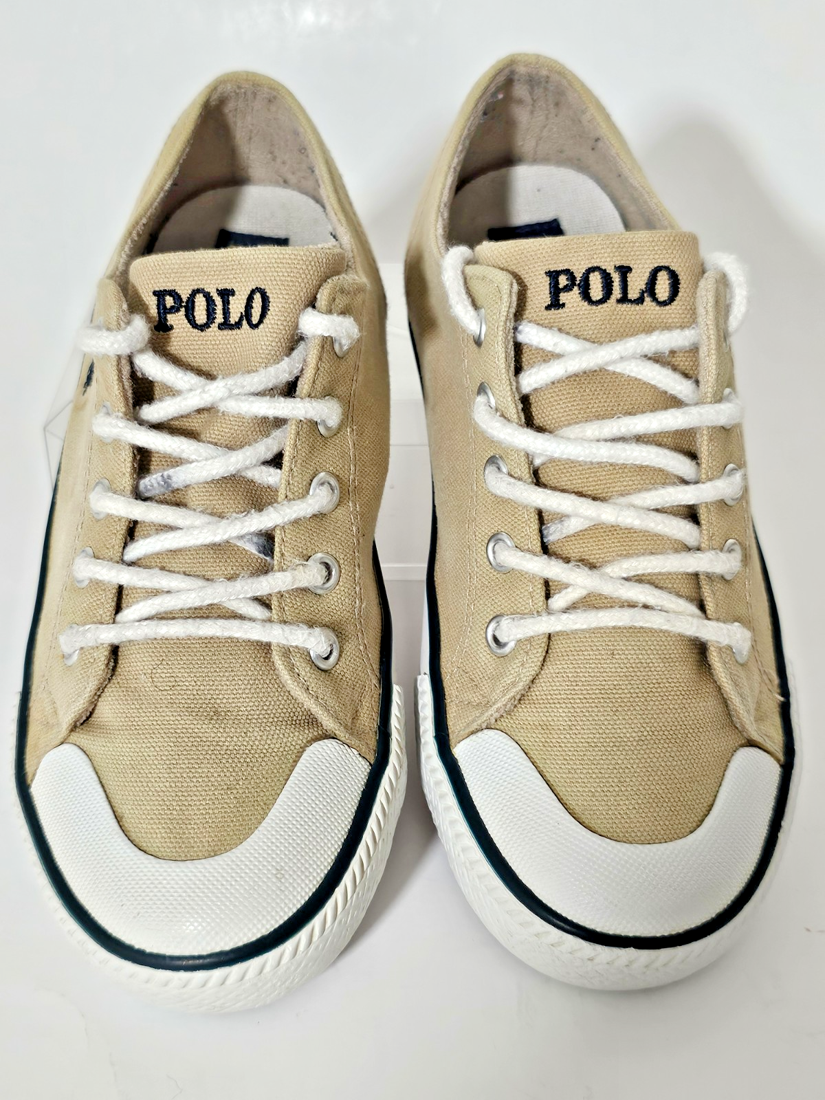 PONY Sneakers basse Polo Ralph Lauren bambino marrone marrone chiaro tela stringate taglia 2