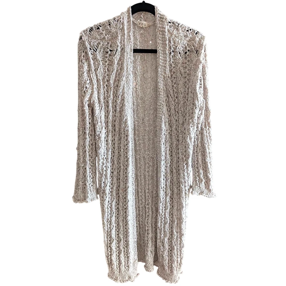 Cárdigan plumero POL mediano beige avena ganchillo tejido Anthropologie SMST185A Foto 2 de 4