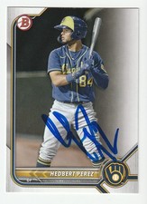 Hedbert Perez Signed 2022 Bowman Prospects Card BP-67 Auto Brewers Autograph COA