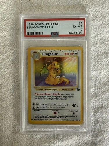 1999 POKEMON FOSSIL #4 DRAGONITE-HOLO PSA 6