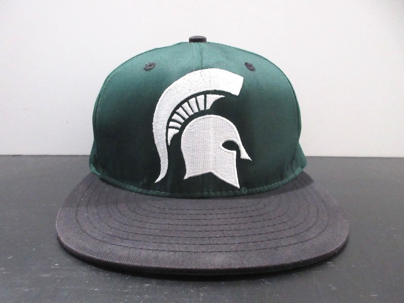 Michigan State Spartans Hat Cap Snap Back Green Black College Football Logo Mens