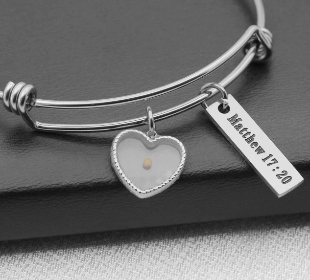 Christliches Armband Edelstahl Armreif Herz Senfkorn Jesus Geschenkidee Schmuck