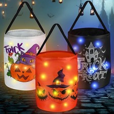 Halloween Trick or Treat Bags with LED Lights 3 PACKS Light Up Buckets
