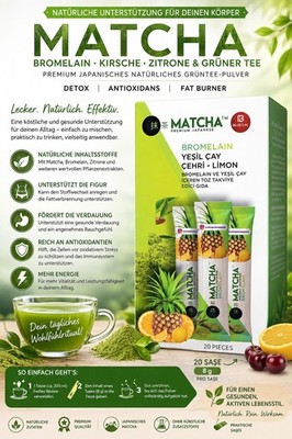 Matcha Bromelain Lemon & Green Tea Detox Japanese Antioxidant Burner 20 Sachets