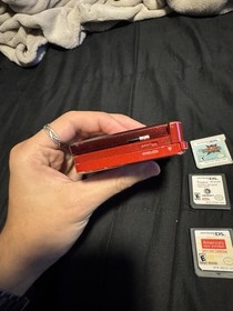 Nintendo 3DS Flame Red Handheld Video Game System Games and Charger Tested Works