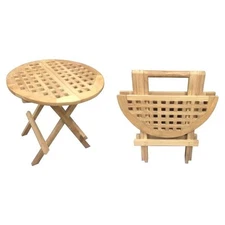 D-Art Collection Round Traditional Teak Solid Wood Picnic Table in Natural