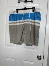 VTG Y2K Size XL Old Navy Swim Trunks Blue White Tan Colorblock Board Shorts
