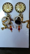 NEW YEARS  Post Earrings CRYSTALS, Clock, Wine Glass Lunch at the Ritz BEAUTIFUL