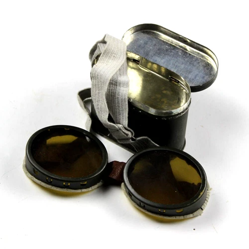 WW2 GERMAN GENERAL PURPOSE GOGGLES METAL CASE MILITARY GLASSES DISPATCH RIDER