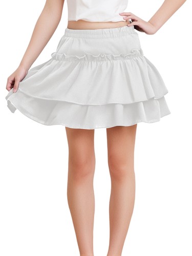 Kid Girls Mini Skirts Sweet Lining Corrugated Edge Elastic Waistband Daily Wear - Picture 9 of 36