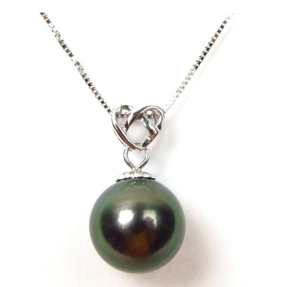 10-11mm Authentic Round Tahitian Pearl Heart Pendant in 925 Silver