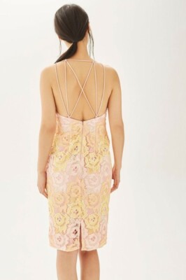 Topshop Womens Lime Floral Lace Strappy Back Bodycon Cocktail Dress 6 small  | eBay