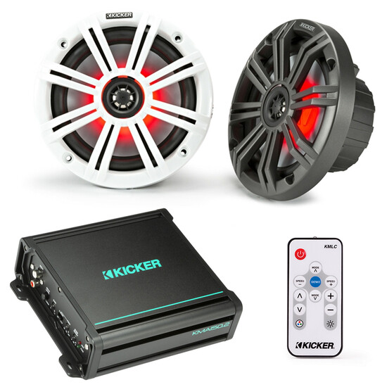 Морские коаксиальные колонки Kicker KM65L 65 с усилителем и светодиодным пультом дистанционного управления с ресивером 6409000₽