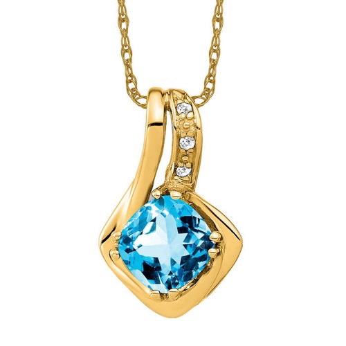 14K Solid Yellow Gold Swiss Blue Topaz Diamond Floating Chain Slide Necklace - 第 2/12 張圖片