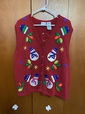 Vintage Women's Bobbie Brooks Christmas Holiday Vest 18/20 Red With Snowmen