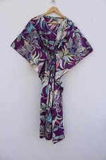 Women Cotton Purple Summer Sleepwear Beach Cover Monkey Print Long Caftan Dress