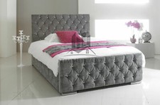 Diamond Upholstered Fabric Bed Frame Chenille Leather Double King Size Mattress